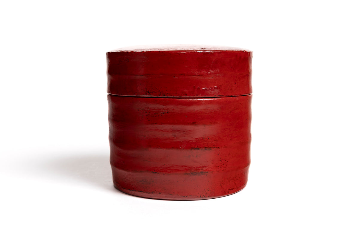 Vermilion Lacquer Shinogi Round Box | Tohru Matsuzaki