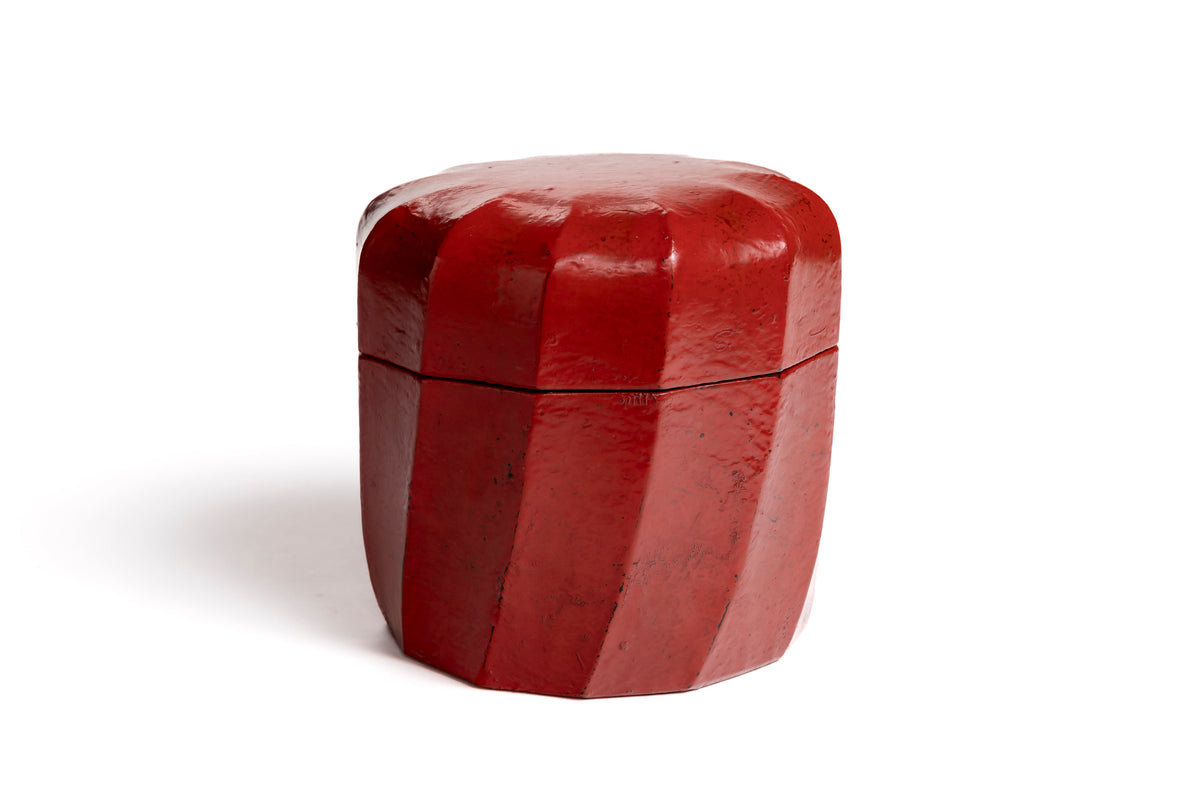 Vermilion Lacquer Shinogi Round Box | Tohru Matsuzaki
