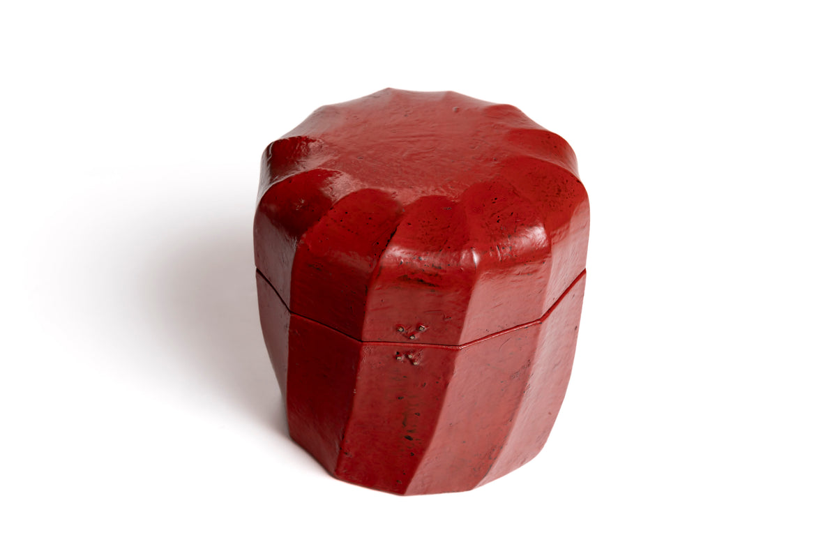 Vermilion Lacquer Shinogi Round Box | Tohru Matsuzaki