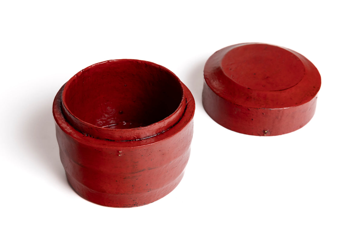Vermilion Lacquer Shinogi Round Box | Tohru Matsuzaki