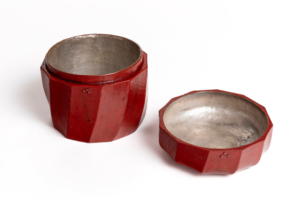 Vermilion Lacquer Shinogi Round Box | Tohru Matsuzaki