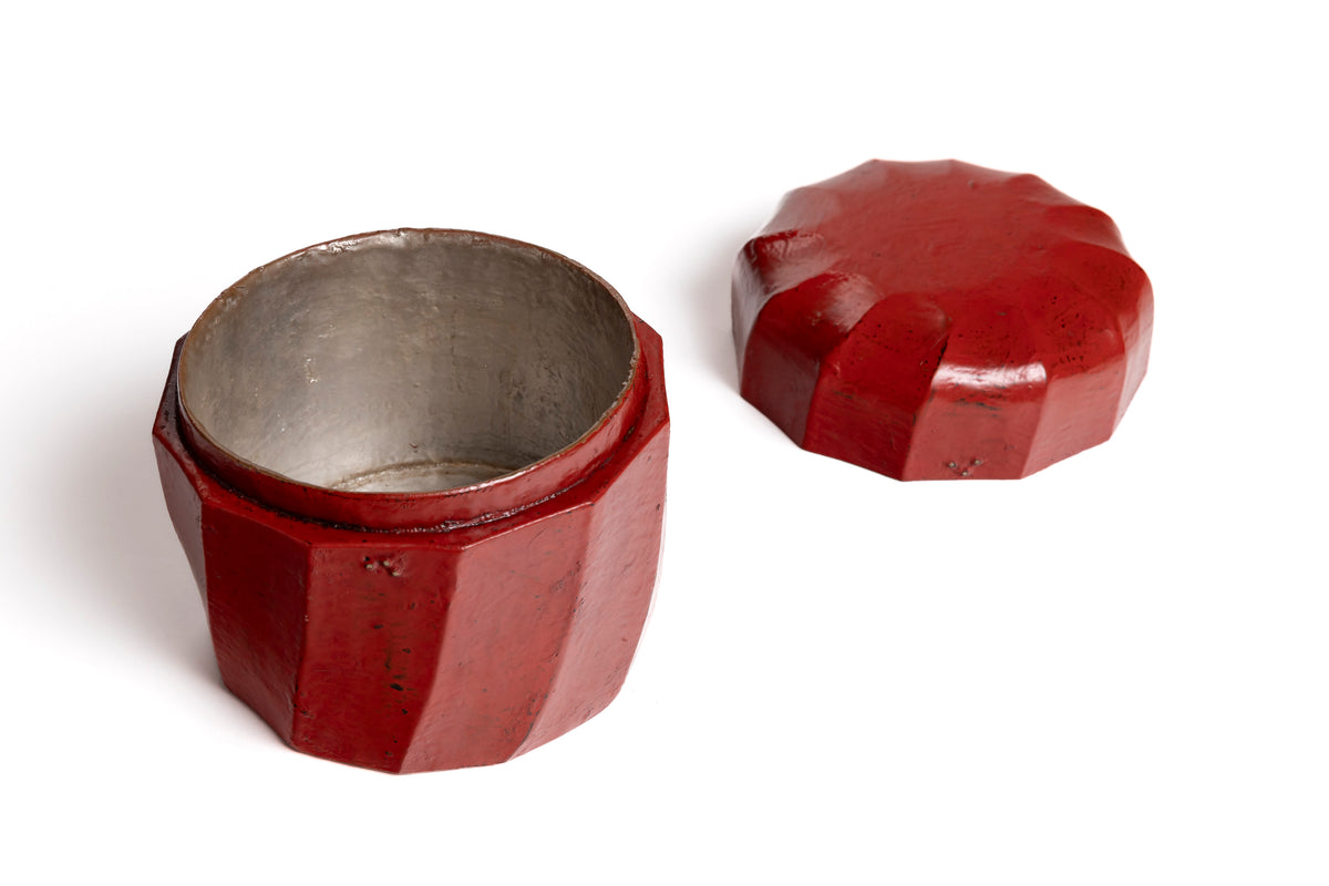 Vermilion Lacquer Shinogi Round Box | Tohru Matsuzaki