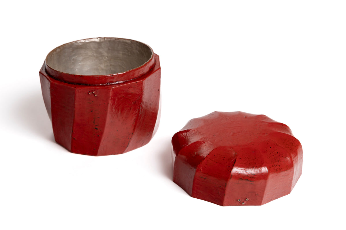 Vermilion Lacquer Shinogi Round Box | Tohru Matsuzaki