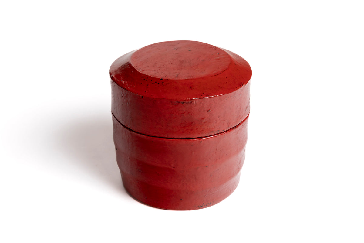 Vermilion Lacquer Shinogi Round Box | Tohru Matsuzaki