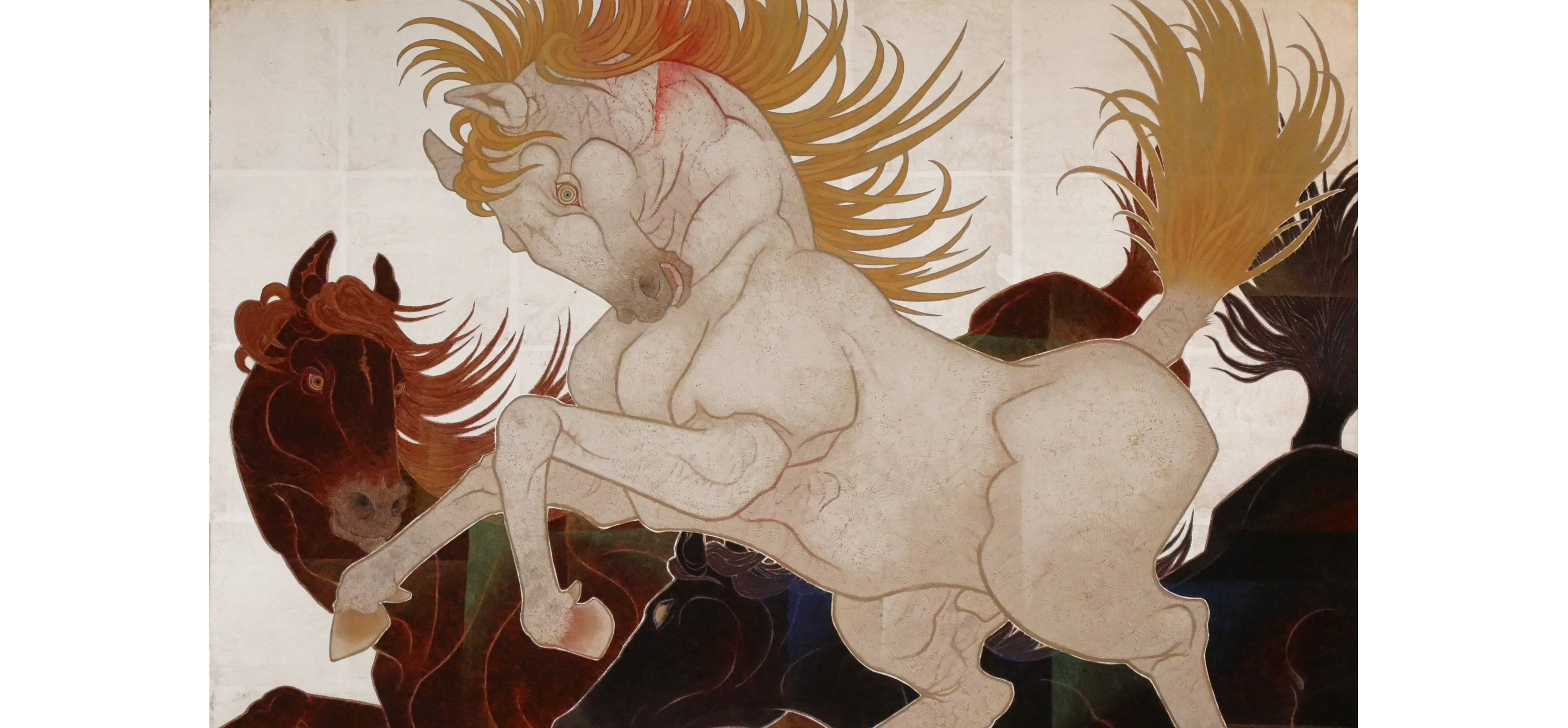 欄間額 月に布袋 中野京香画　４尺額　縦47.3cm×横123.8cm 日本画 月に布袋 中野京香（直筆） 欄間額 扁額 横額 月