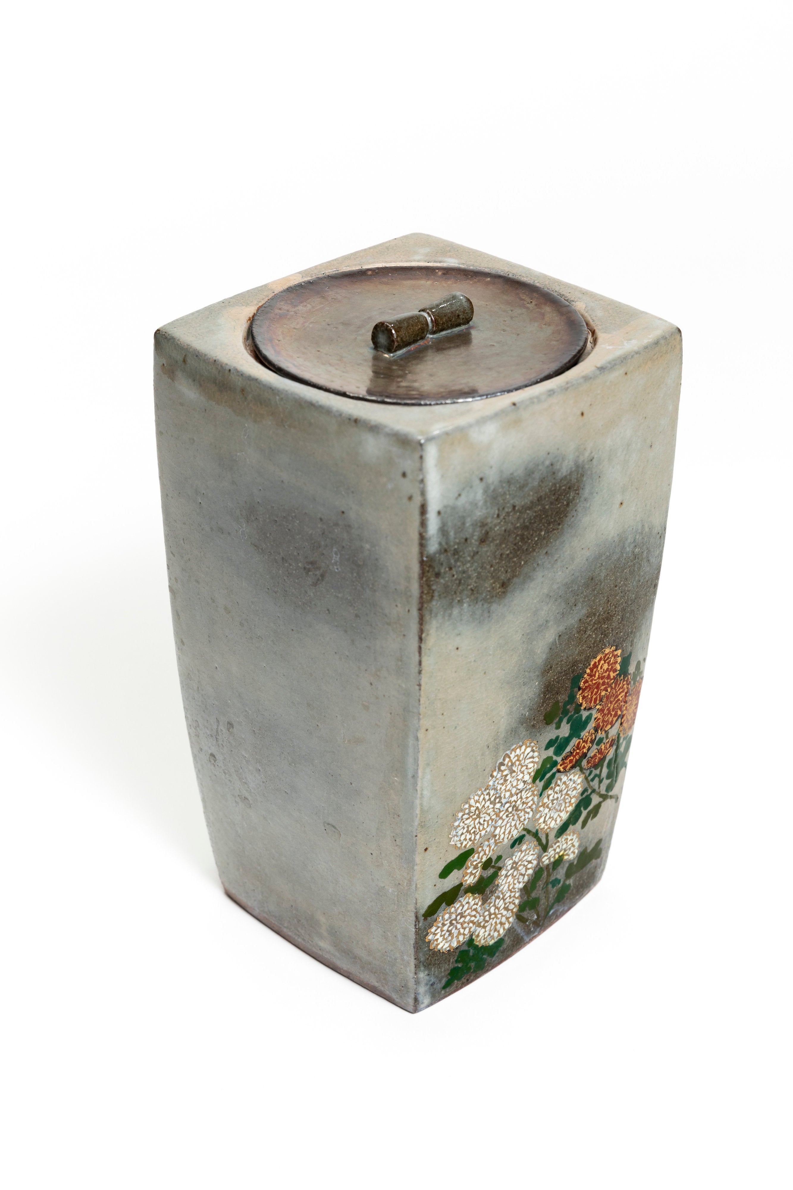 色絵金彩秋草長四方水指（月に杵の蓮） | 田端 志音