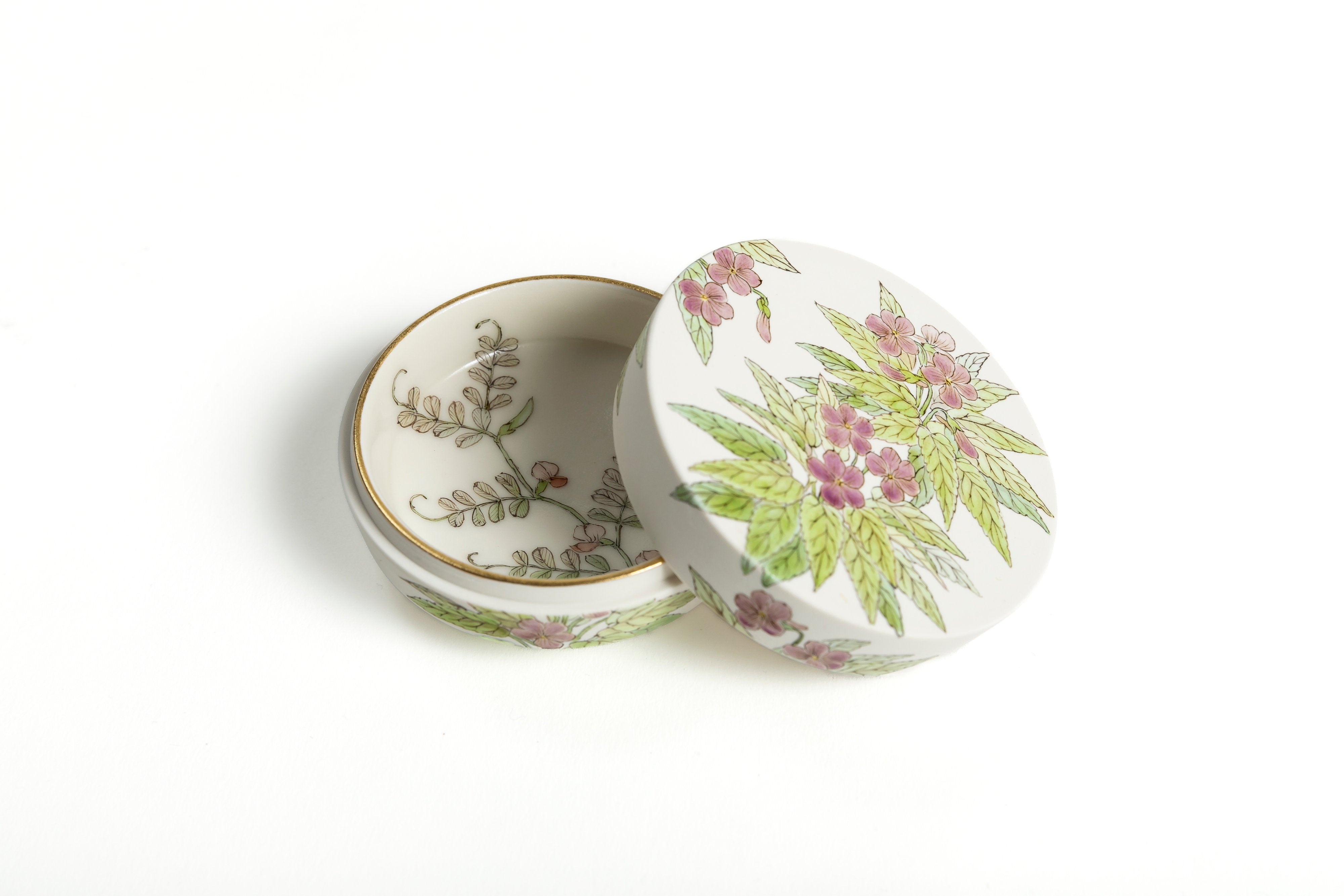 竹内 瑠璃|色絵香合「春の野にすみれ摘みにと」