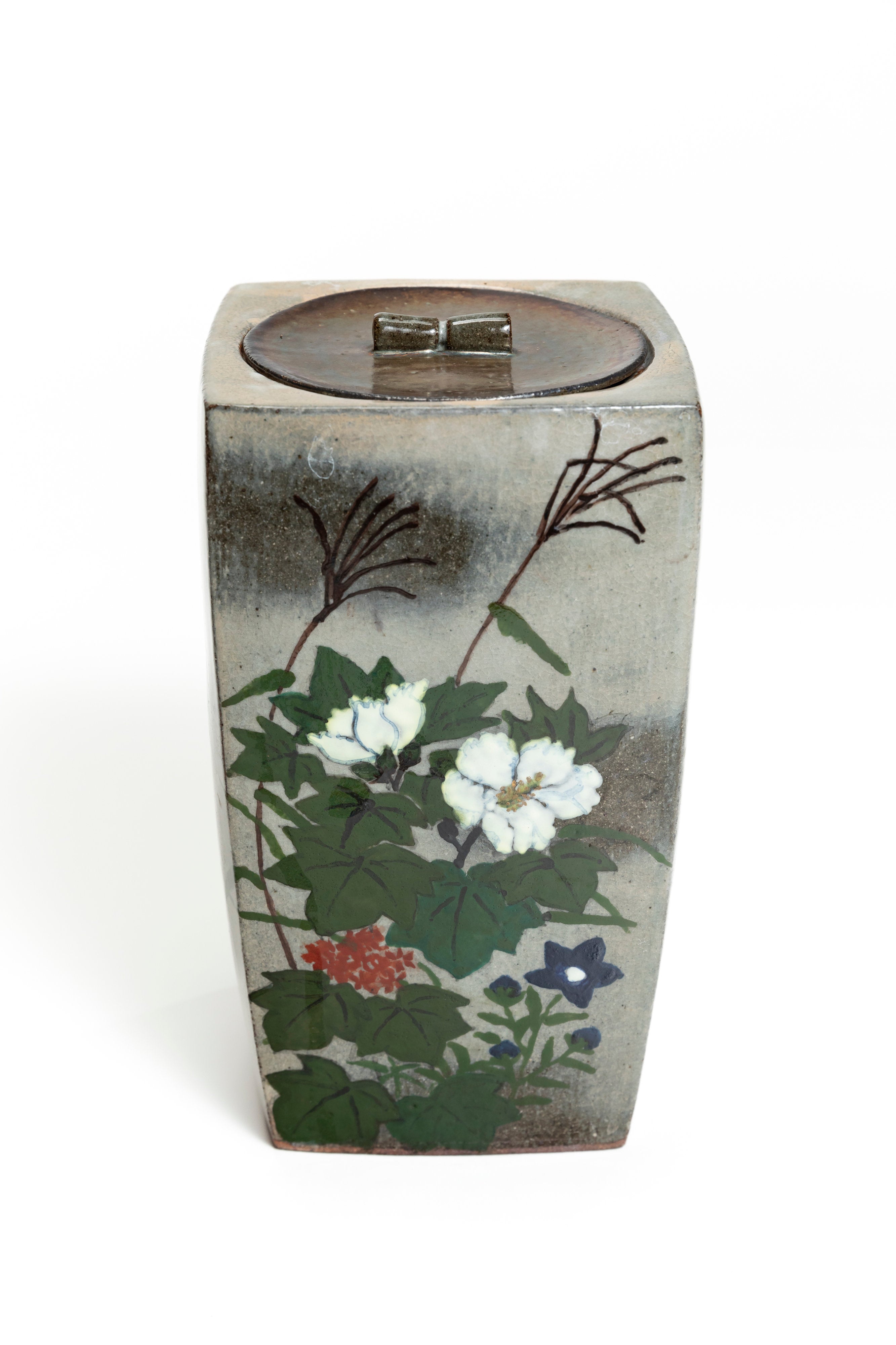 色絵金彩秋草長四方水指（月に杵の蓮） | 田端 志音